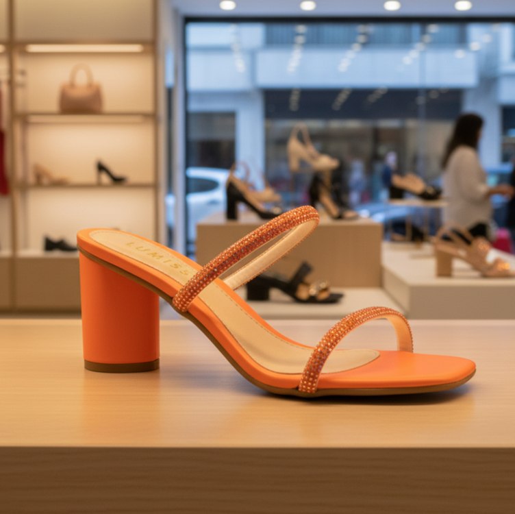 Sandália Salto Grosso Cristal Strass Brilho Saltinho Tamanco