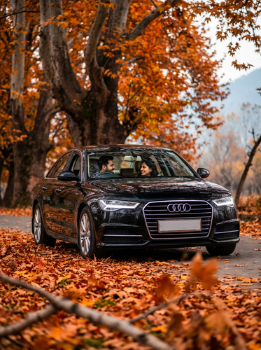 Firefly Gemini Flash Eye level medium shot of a black Audi A6 parked on a road lined with massive Ch.png