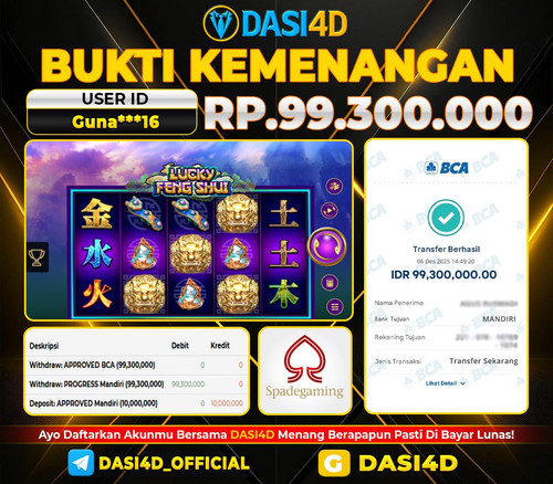 BUKTI KEMENANGAN 06 DECEMBER 2025 DI  LUCKY FENG SHUI  RP.99.300.000