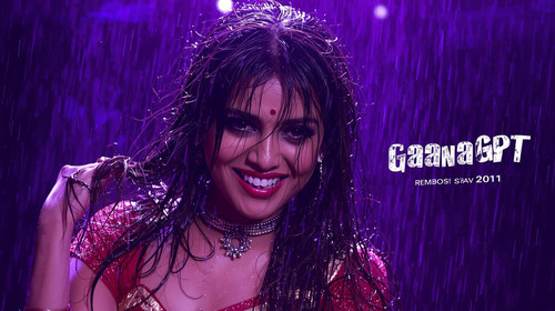 Tamil kuthu style dancer woman with wet hair, purple LED lights, rain effect, cinematic poster frame.jpg