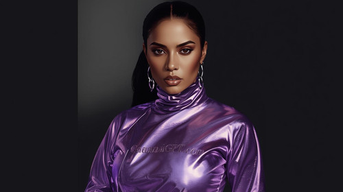 Hyperrealistic Punjabi model woman with purple liquid metal outfit, dramatic rimlights; “GaanaGPT.co.jpg