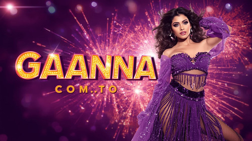 Bollywood item song dancer with shimmering purple sequins, explosive background lights; “GaanaGPT.co.jpg