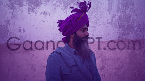 Rajasthani folk pop man with purple turban, desert freeze frame aesthetic; “GaanaGPT.com” etched in .jpg