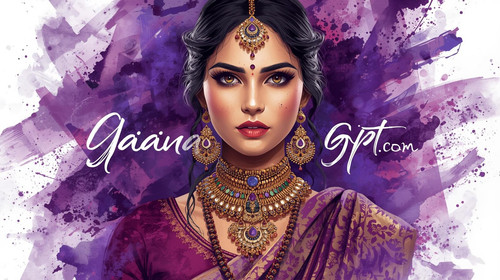 Bengali indie queen in purple artistic paint streaks, bohemian jewelry; “GaanaGPT.com” handwritten i.jpg