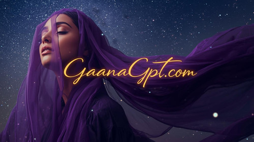 Sufi pop artist woman with purple chiffon veil and starry sky; “GaanaGPT.com” glowing like spiritual.jpg