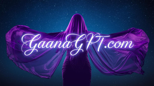 Sufi pop artist woman with purple chiffon veil and starry sky; “GaanaGPT.com” glowing like spiritual.jpg