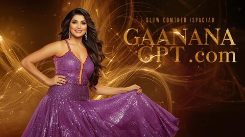 Tollywood glam heroine in shiny purple dress with slow shutter light trails; “GaanaGPT.com” bold cin.jpg
