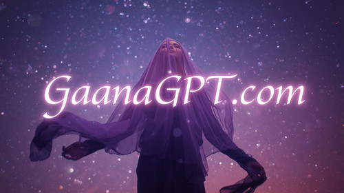 Sufi pop artist woman with purple chiffon veil and starry sky; “GaanaGPT.com” glowing like spiritual.jpg
