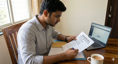 Student checking a mandatory document checklist for a competitive exam application