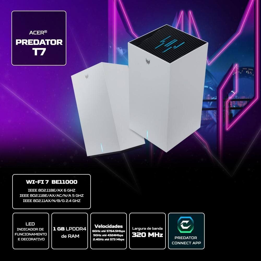 Roteador Acer Predator Connect T7 Wi-Fi 7 de três bandas BE11000