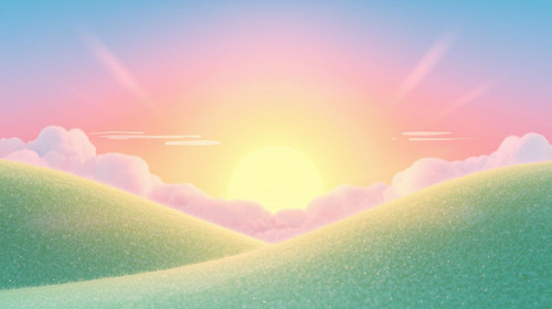 Buat background untuk game Flappy Math Bird gaya 3D cartoon. Background langit senja cerah, ada mata.jpg