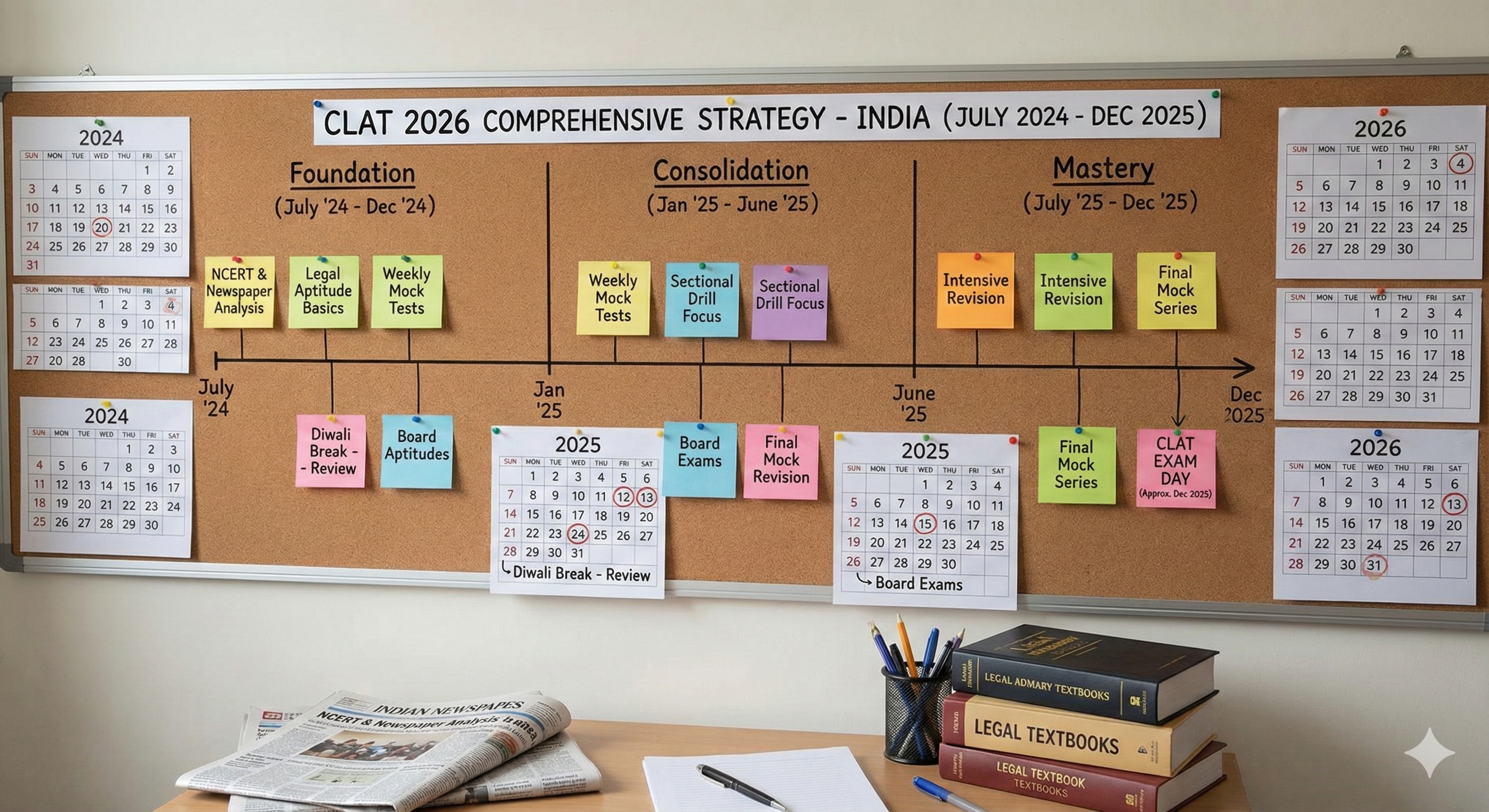 Detailed 18-month CLAT preparation strategy timeline