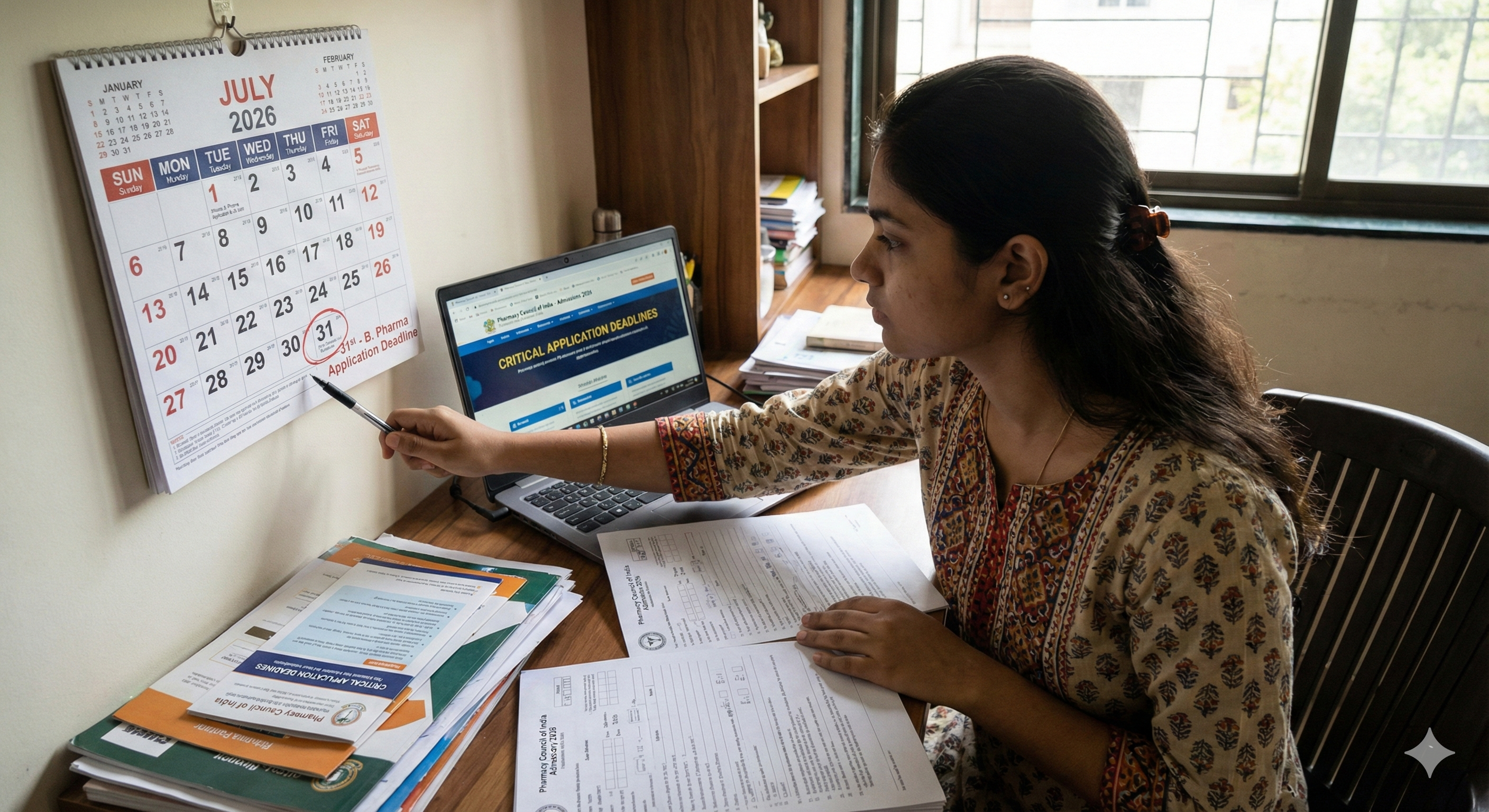 Indian student reviewing critical application deadlines for 2026 B. Pharma admissions