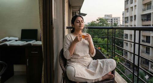 A person taking a mindful break from studying to manage stress