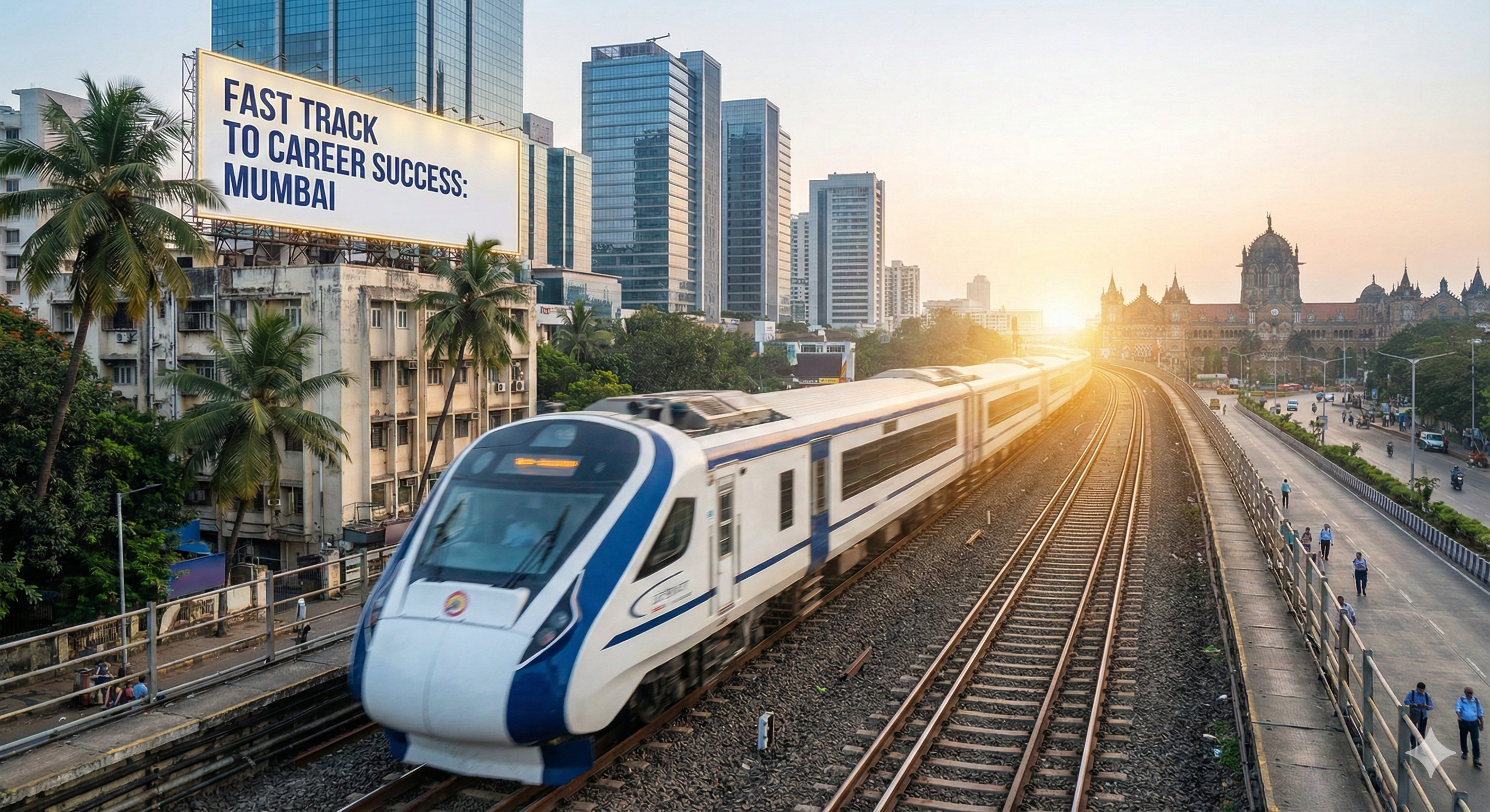 Fast train on railway tracks symbolizing a quick path to career success