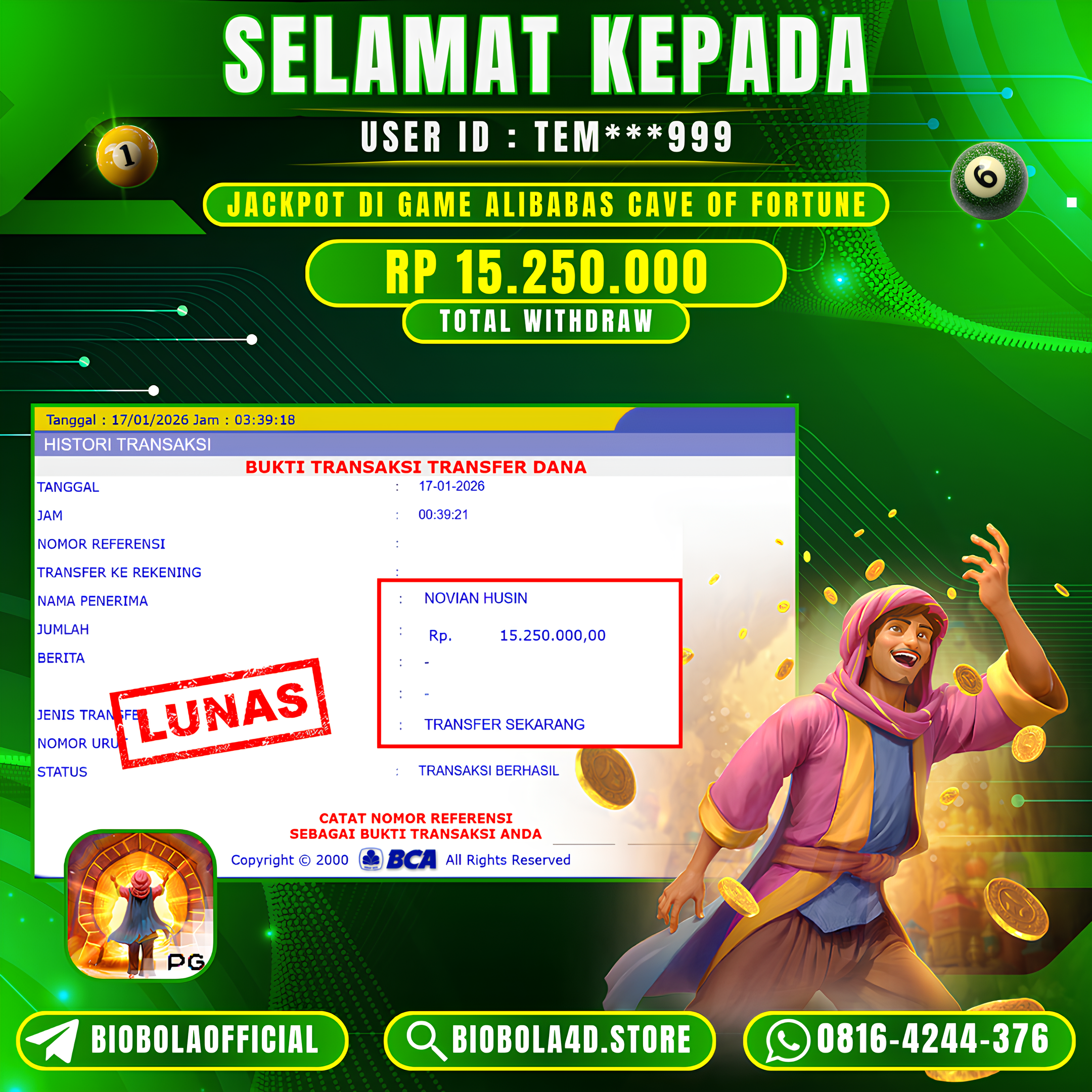 JP Alibabas Cave Of Fortune PG SOFT 15 JT DI BAYAR LUNAS !!