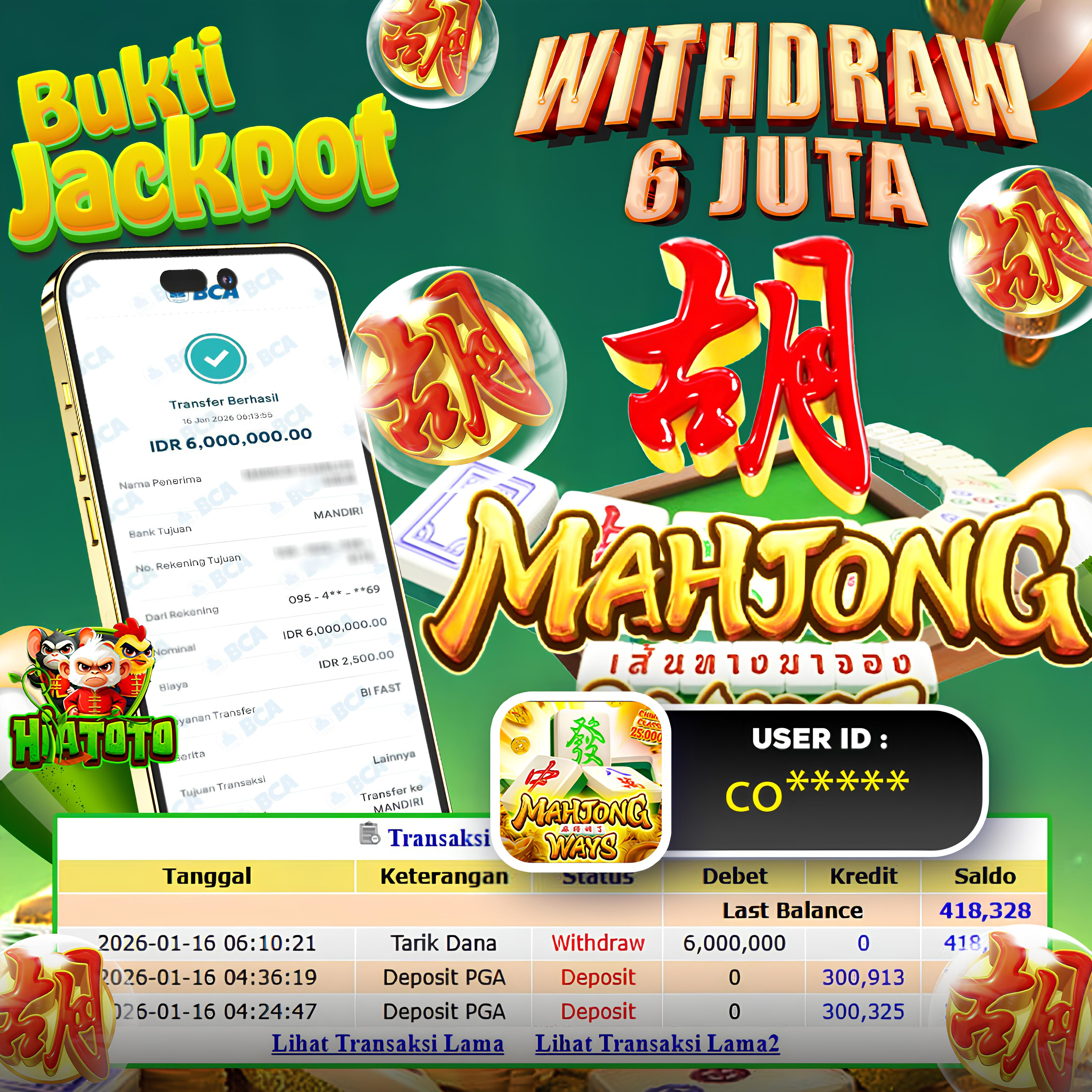HIATOTO JACKPOT!!! Jackpot MAHJONG WAYS  Sebesar Rp,6.000.000 Juta Di Bayar Lunas!