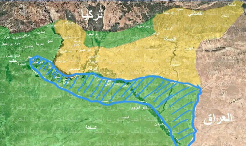 الجيش السوري سيطر على هذه المساحات الواسعة المؤشرة باللون الأزرق والمليئة بحقول الطاقة والمواقع الاستراتيجية خلال أقل من 24 ساعة....