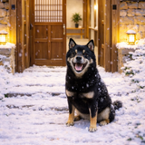 1층 현관 입구에서 눈 맞고 있는 레오.png