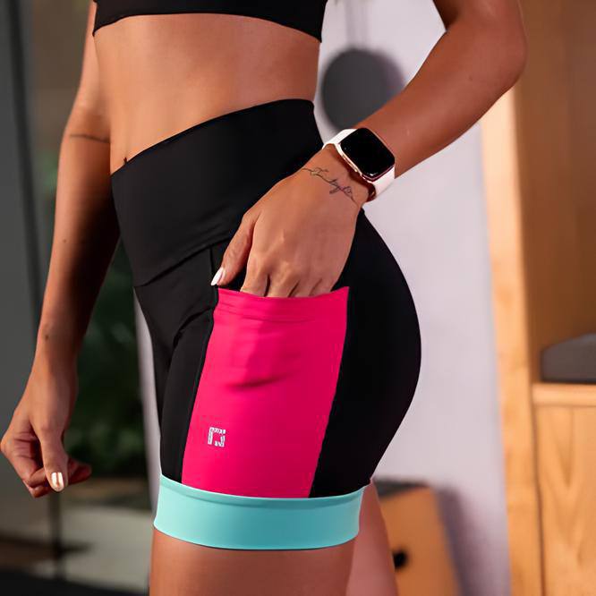 Shorts Feminino Cintura Alta Com Bolsos Academia Corrida