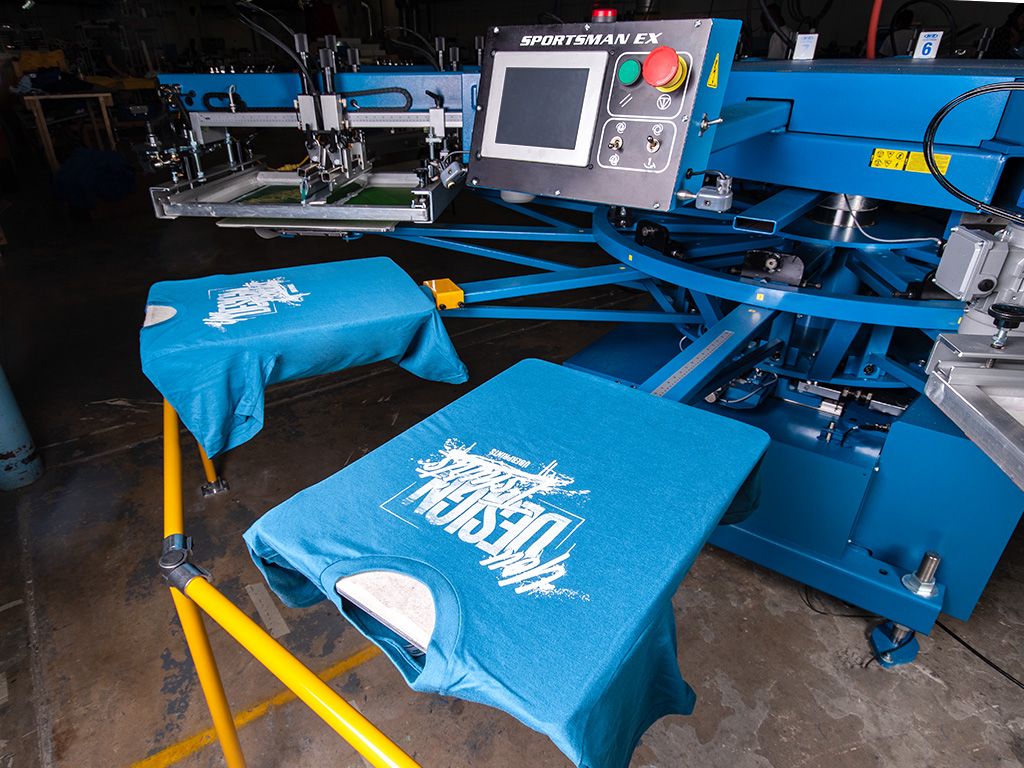 Screen printing production at GML Prints in Covina, CA