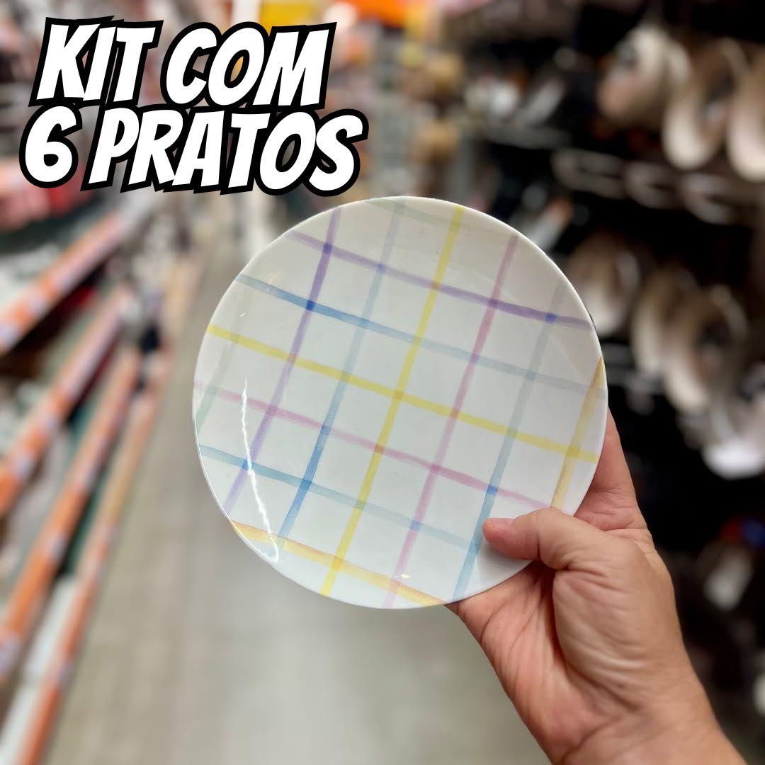 Kit Prato Sobremesa Tramontina Sweet Color em Porcelana Decorada 19 cm 06 Peças