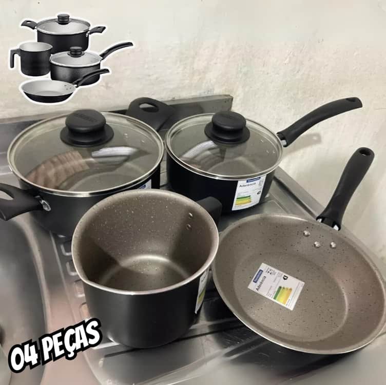 Jogo de Panelas Tramontina Turim em Aluminio com Revestimento Interno e Externo em Antiaderente Starflon Max Preto 04 Peças