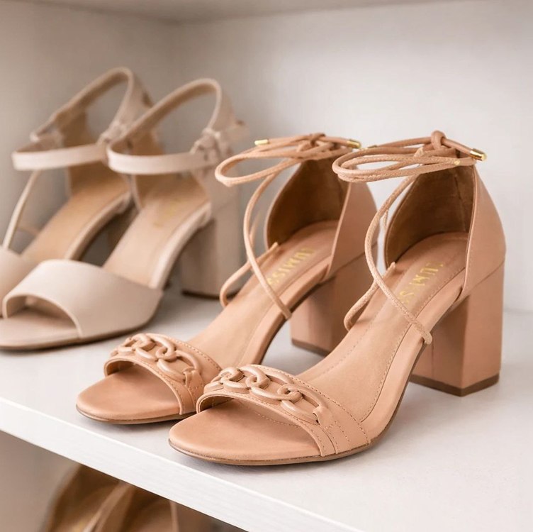 Sandalia Amarração Salto Grosso Alto Blogueira Moda Corrente