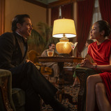 Brad Pitt plays Jack Conrad and Li Jun Li plays Lady Fay Zhu in Babylon from Paramount Pictures.