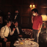 Brad Pitt, Diego Calva and Director Damien Chazelle on the set of Babylon from Paramount Pictures.