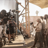 Director of Photography Linus Sandgren and Olivia Hamilton as Ruth Adler on the set of Babylon from 