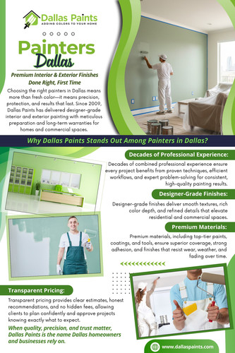 Well-run Dallas Painters use trained crews with clear supervision. This reduces mistakes, keeps the schedule predictable, and ensures accountability.

Contact :Dallas Paints
Address: 2427 Allen St, Dallas, TX 75204
 Phone: (214) 978-4400

Find Us On Google Map: https://maps.app.goo.gl/JUwfMorJhrE3fb626

 Read Our Blog:
https://dallaspaints.weebly.com/
https://697864d8e6f50.site123.me/
https://dallaspainters.tumblr.com/

More Links:
https://joy.bio/dallaspaints
https://www.apsense.com/user/dallaspainters
https://myanimelist.net/profile/dallaspainters