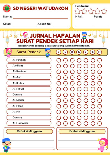 Lembar Kerja Jurnal Menghafal Surat Pendek Harian dalam Gaya Minimalis Kuning.jpg