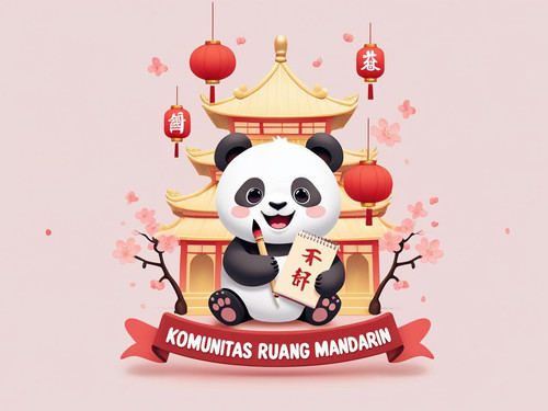 A cute and round logo for “Komunitas Ruang Mandarin”, combining Chinese cultural architecture and a .jpg