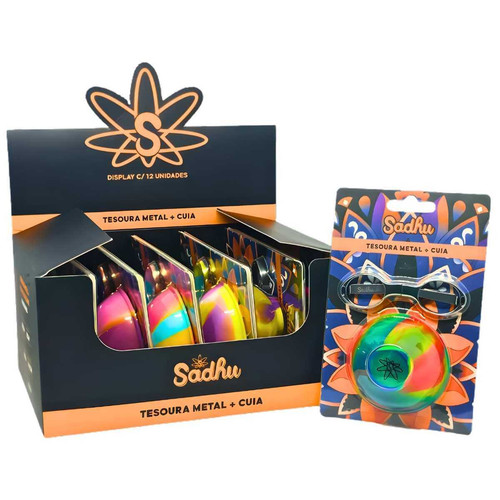 Kit Sadhu Tesoura Dobrável De Metal Metélica e Cuia De Silicone Mix De Cores 5729 (1)