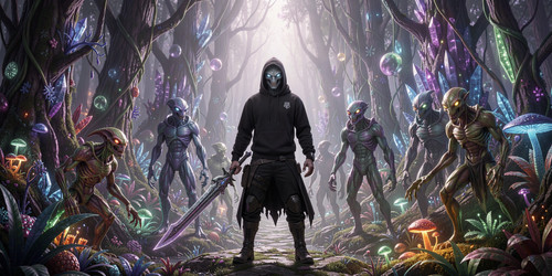 Awesome Assassin Alien a legendary awesome alien wearing a black hoodie standing in an extraterrestr.jpg