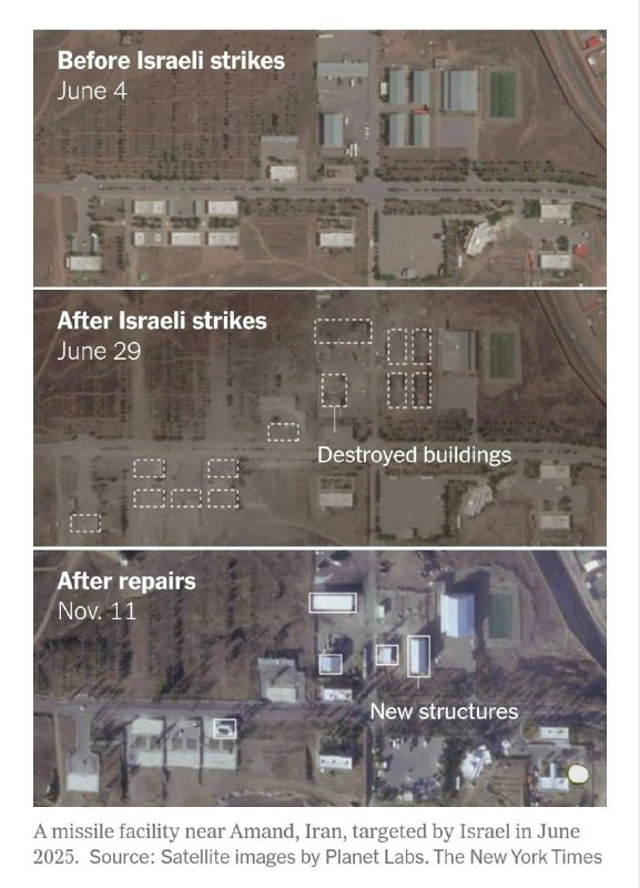 نيويورك تايمز تكشف: إيران تعيد تأهيل مواقع إطلاق الصواريخ الباليستية التي هاجمتها إسرائيل في يونيو الماضي. مرفق توثيق للجدول الزمني، لموقع إطلاق الصوا...