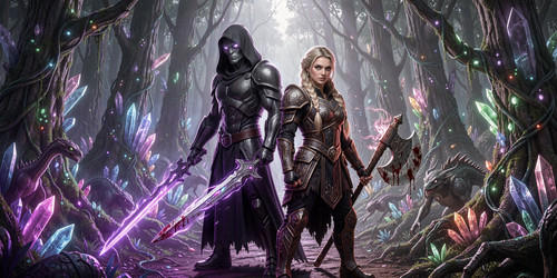 A hyper realistic widescreen 2048x1024 photo of Awesome Assassin Alien and Vicious Viking Vixen stan.jpg