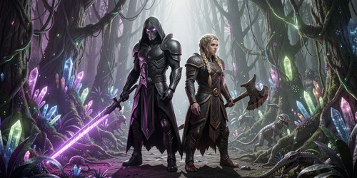 A hyper realistic widescreen 2048x1024 photo of Awesome Assassin Alien and Vicious Viking Vixen stan.jpg