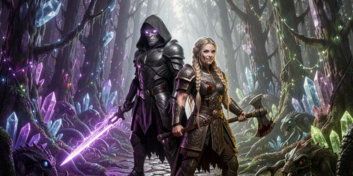 A hyper realistic widescreen 2048x1024 photo of Awesome Assassin Alien and Vicious Viking Vixen stan.jpg