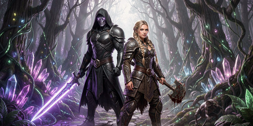 A hyper realistic widescreen 2048x1024 photo of Awesome Assassin Alien and Vicious Viking Vixen stan.jpg