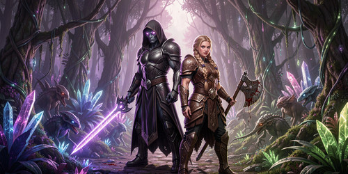 A hyper realistic widescreen 2048x1024 photo of Awesome Assassin Alien and Vicious Viking Vixen stan.jpg