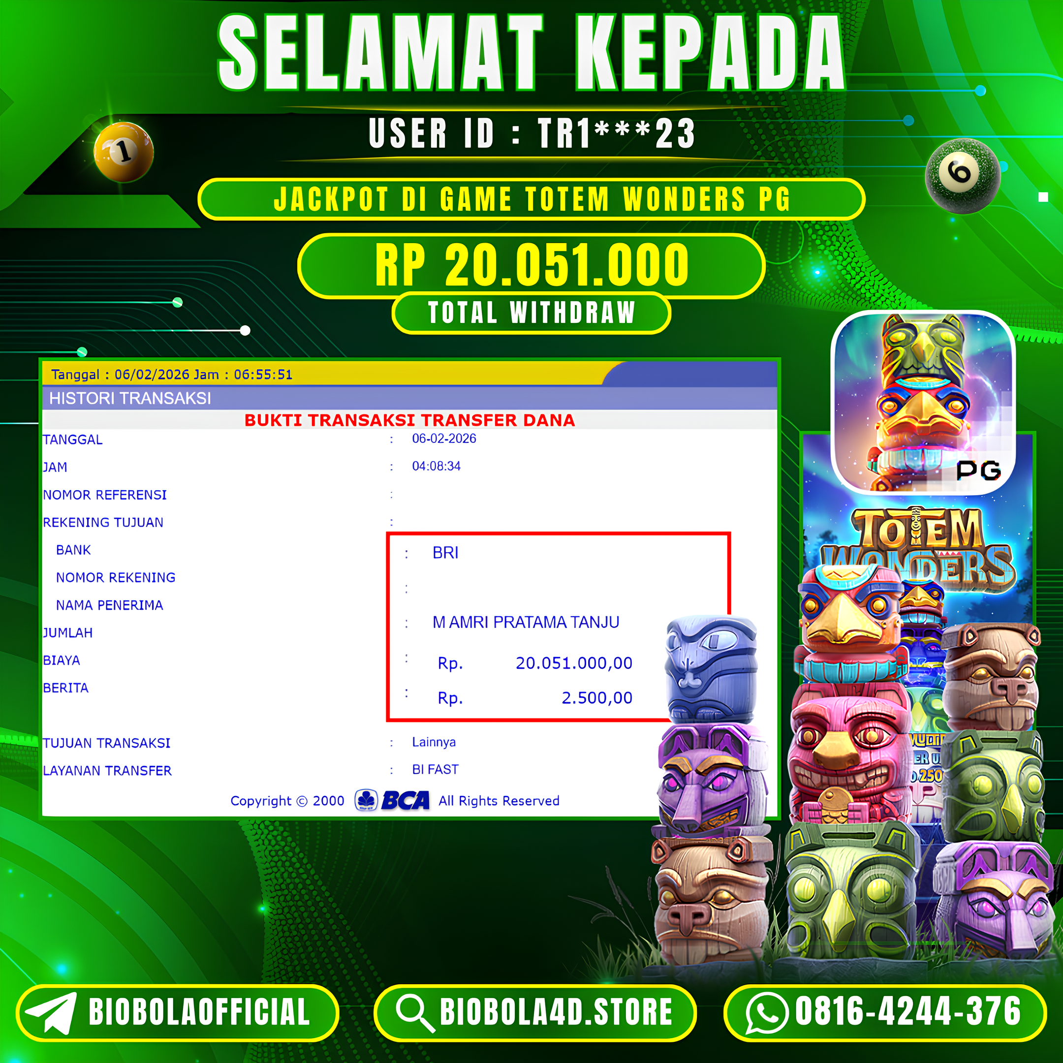 JP TOTEM WONDERS PG SOFT 20 JT DI BAYAR LUNAS !!