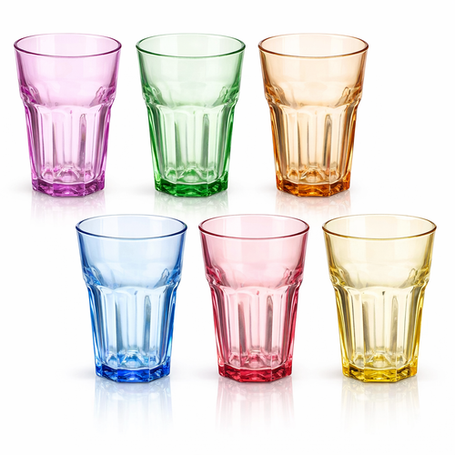 6 Vasos de cristal de colores para refrescos y agua.png