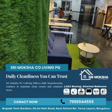 Sri Moksha PG Coliving maintains daily cleanliness across rooms and common areas.