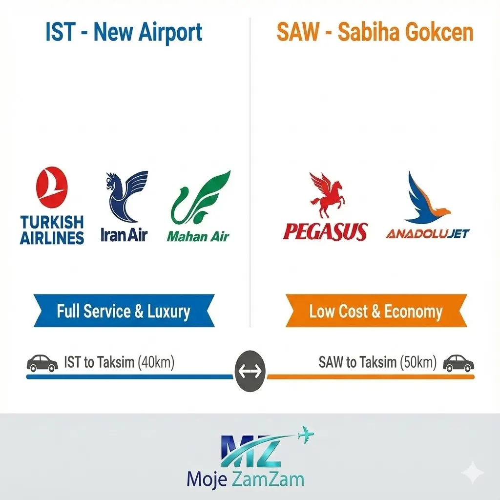 اینفوگرافی تفاوت فرودگاه جدید استانبول و صبیحا گوکچن