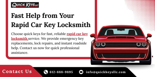 Choose quick keys for fast, reliable rapid car key locksmith service. We provide emergency key replacements, lock repairs, and instant roadside help. Contact us now for quick professional assistance.

https://quickkeysllc.com/