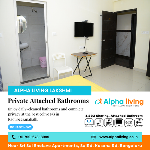 Enjoy privacy and cleanliness with our attached bathrooms at Alpha Living PG..png