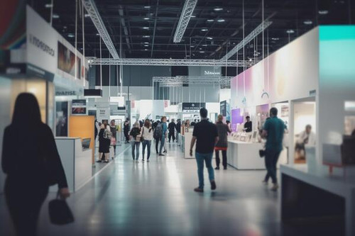 busy trade fair with a sea of booths and blurry business people ai generated free photo.jpg
