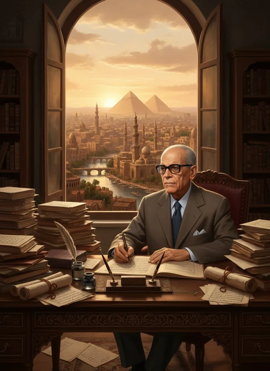 صورة خيالية لنجيب محفوظ صورة لنجيب محفوظ